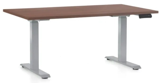 Výškovo nastaviteľný stôl OfficeTech D, 120 x 80 cm, sivá podnož, orech