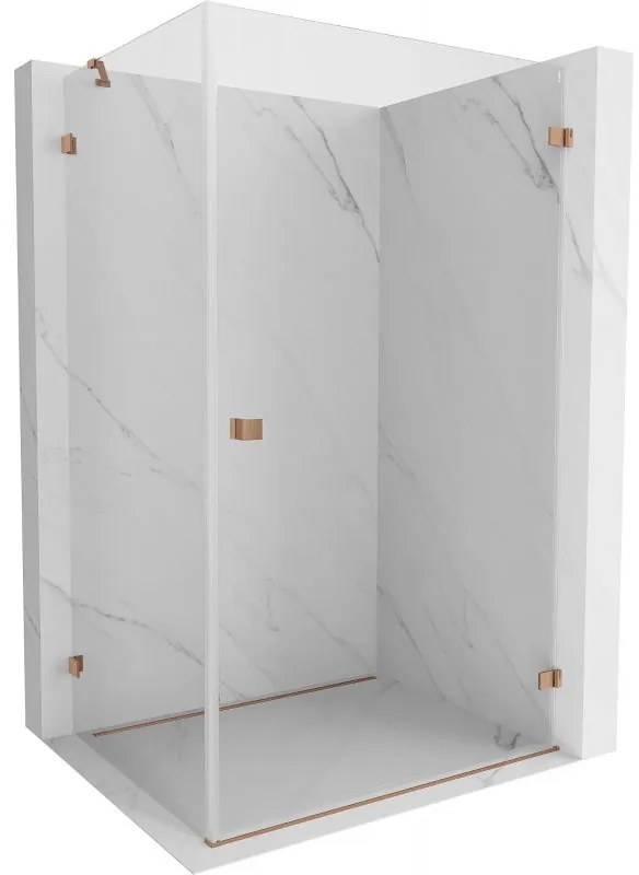 Mexen Lunar-B, pravostranný výklopný sprchový kút 75 x 70 cm, 8mm číre sklo, profil medená matná, 832-075-070-65-00-P