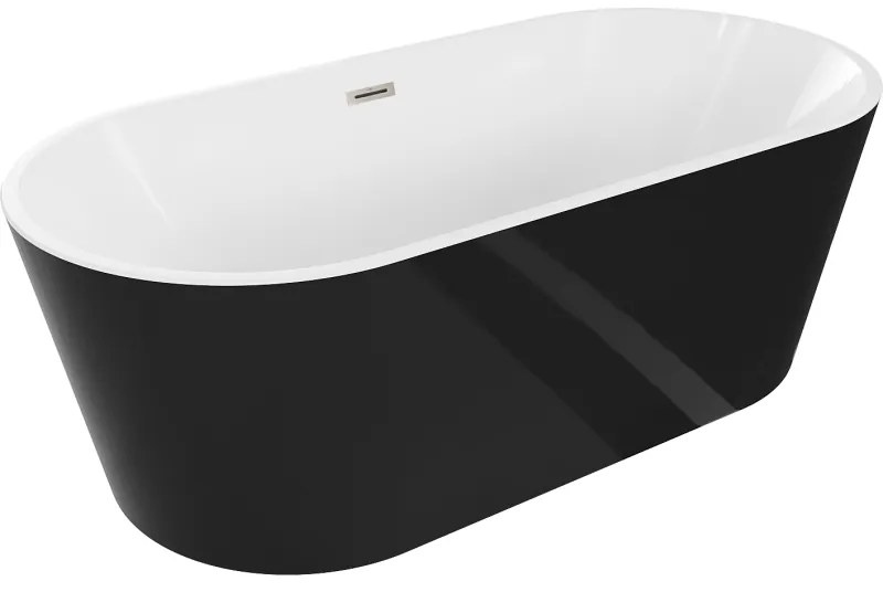 Mexen Luna, voľne stojaca vaňa 150 x 75 cm, biela-čierna, brúsená oceľ prepad, 52031507575-97