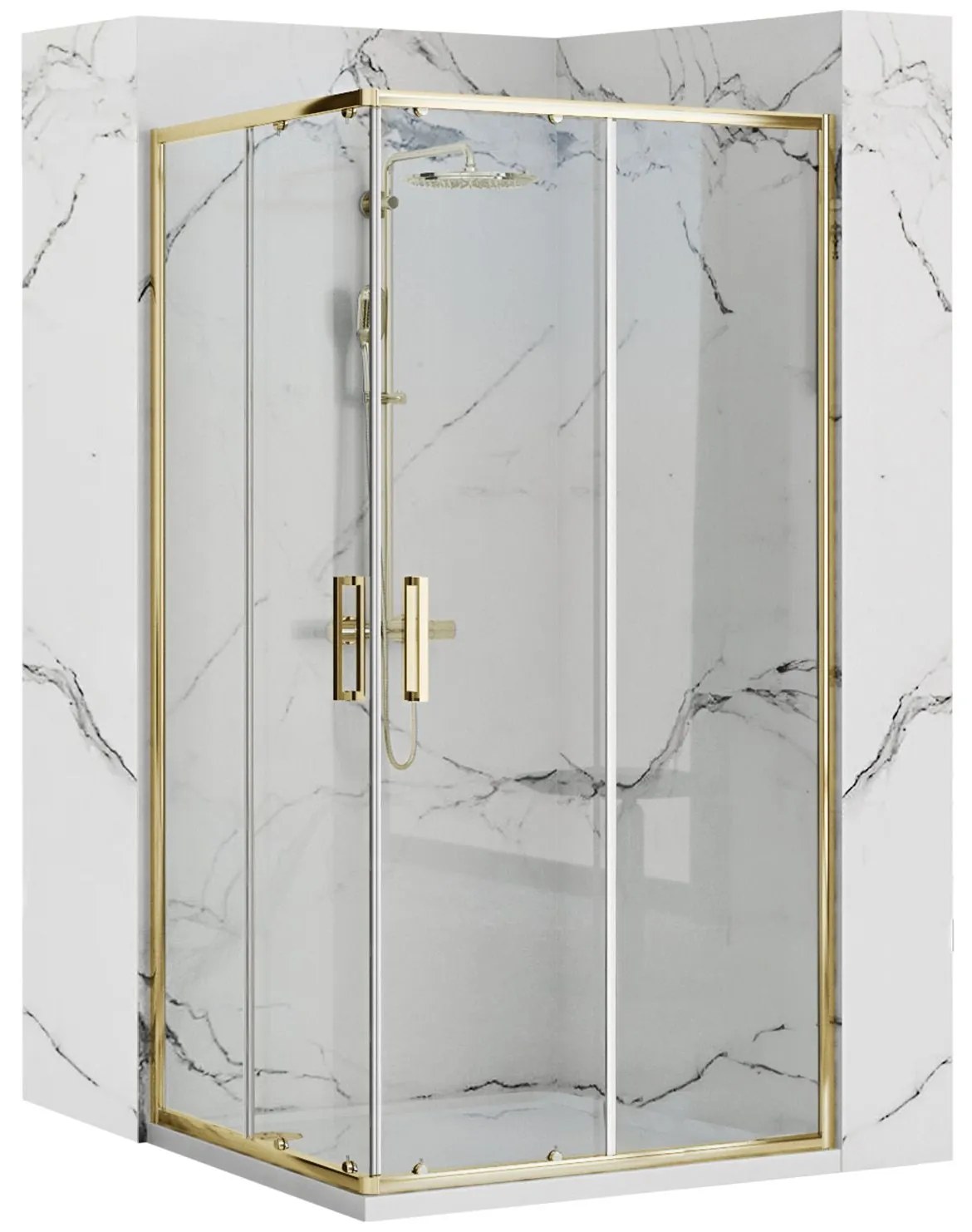 Rea Punto, sprchovací kút 100x80x190 cm, 5mm číre sklo, zlatý lesklý profil + čierna sprchová vanička Savoy, KPL-K2442