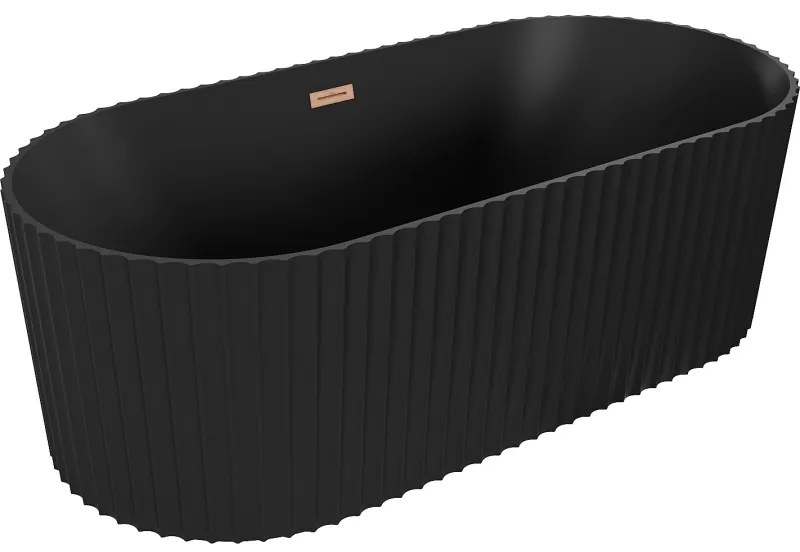 Mexen Paola, voľne stojaca vaňa, drážkovaná, 150 x 75 cm, čierna matná, medená matná, 52721507571-65