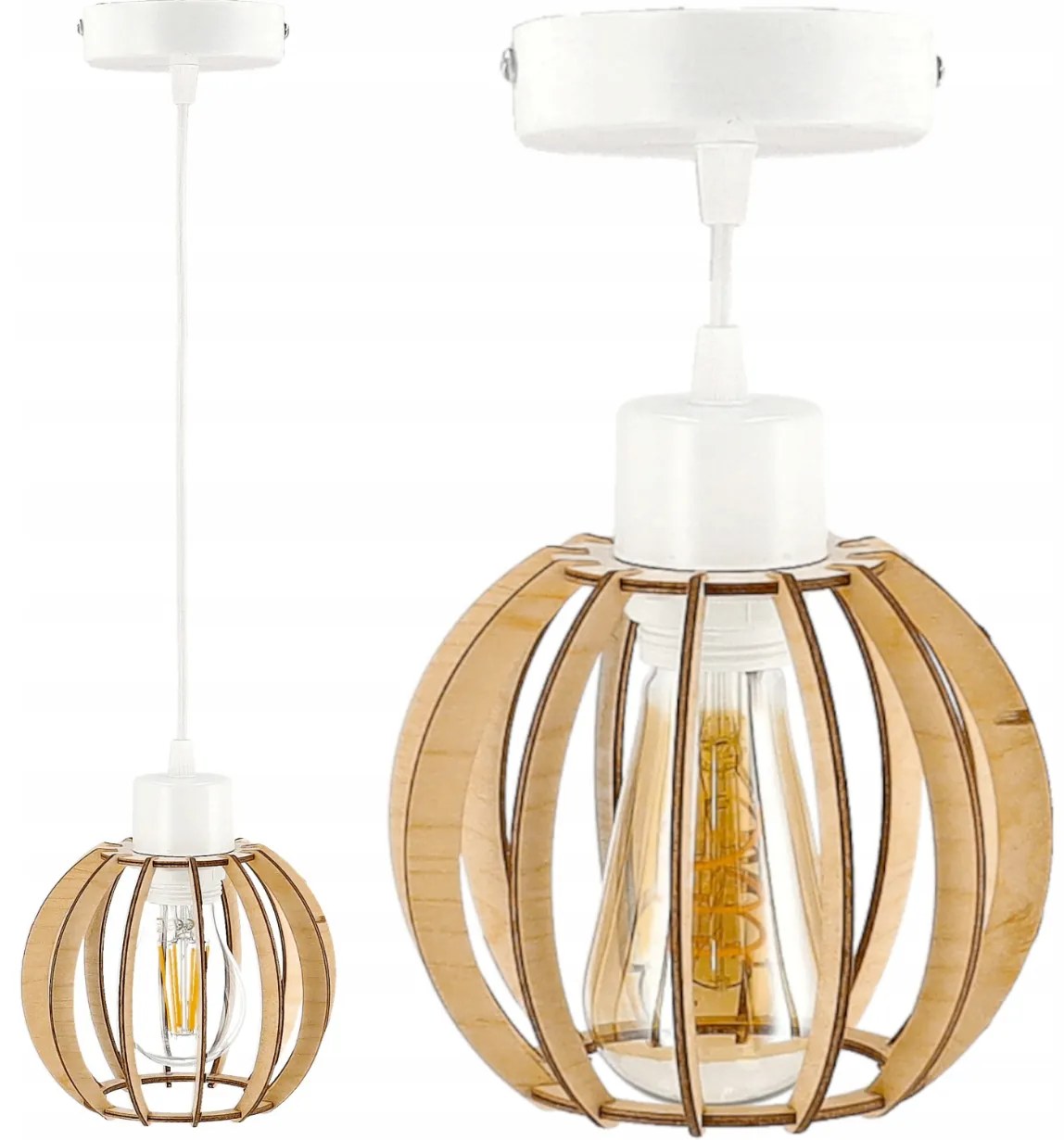 BERGE Biela drevená závesná stropná lampa