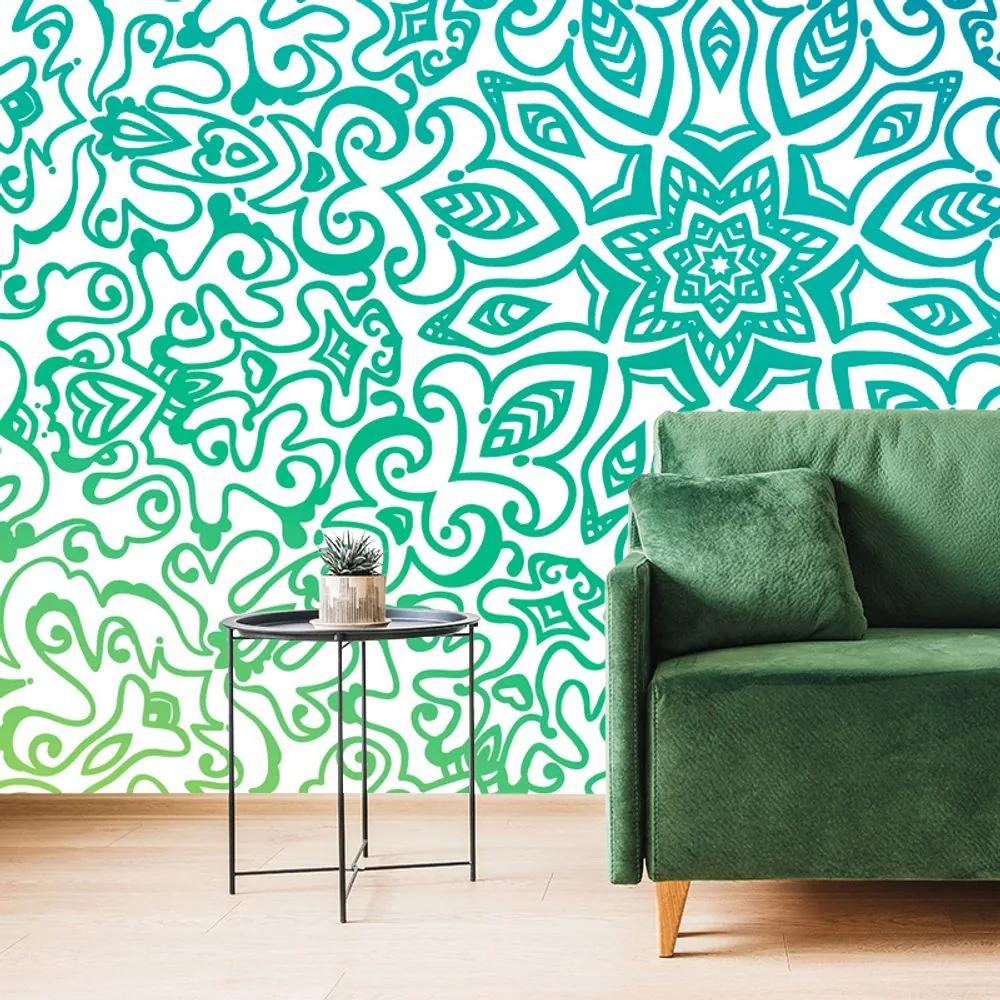 Samolepiaca tapeta modrozelená Mandala