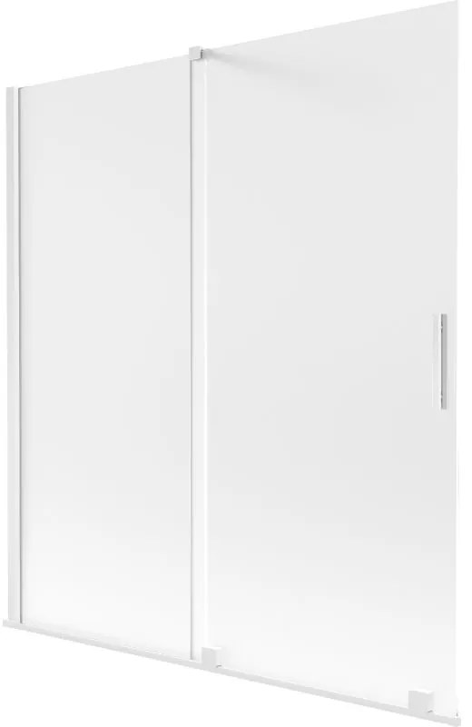Mexen Velar, 2-krídlová posuvná vaňová zástena 150 x 150 cm, 8mm sklo námraza, biela matná, 896-150-000-31-20
