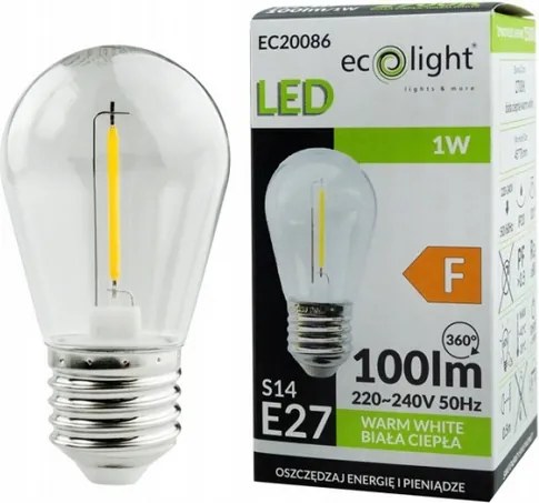 ECOLIGHT LED žiarovka E27 - S14 - 1W - 100lm - teplá biela