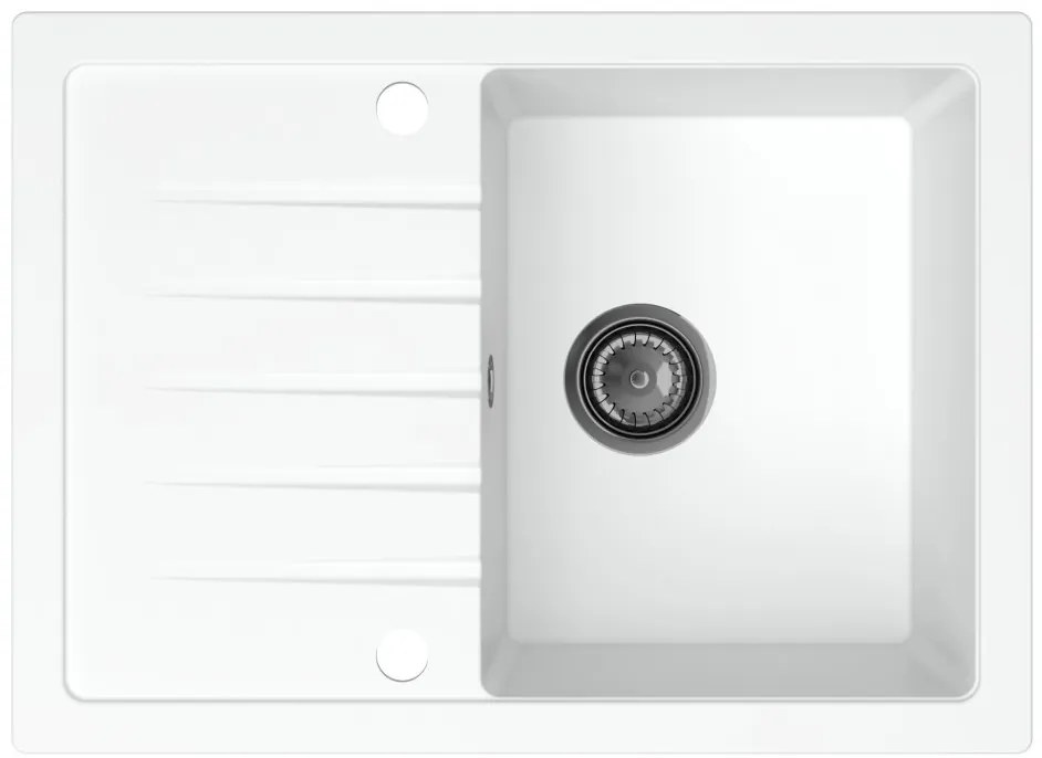 Sink Quality Titanite, kuchynský granitový drez 680x495x215 mm + čierny sifón, biela, SKQ-TIT.W.1KKO.XB