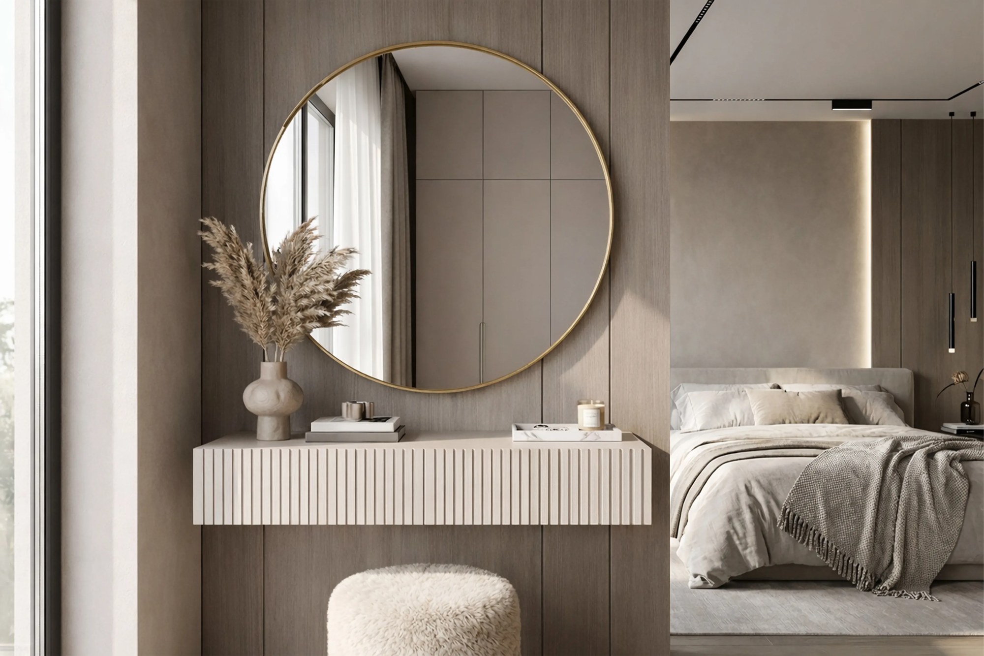 Závesný toaletný stolík Nicole so zrkadlom 80 cm - kašmírový mat