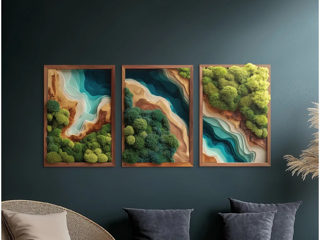 drevko | Trojdielny machový obraz Útočisko (UV tlač) 41 x 90 cm