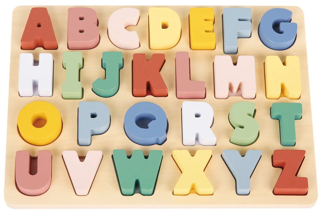 Vkladacie drevené puzzle - farebná abeceda