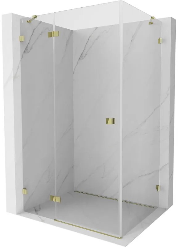 Mexen Lunar, výklopný sprchový kút ľavý 100 x 70 cm, 8mm číre sklo, zlatý profil, 834-100-070-50-00-L