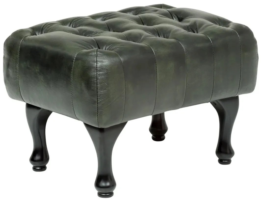 furniture-nabytek.cz - Masívna taburetka Chesterfield Pittsfield z pravej kože, zelená – 60×45×42 cm