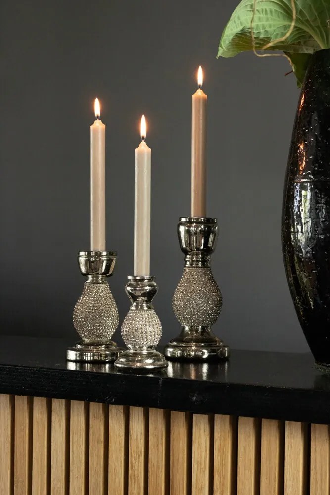 Strieborný sklenený svietnik s kamienkami Rhinestone silver S - 10 cm