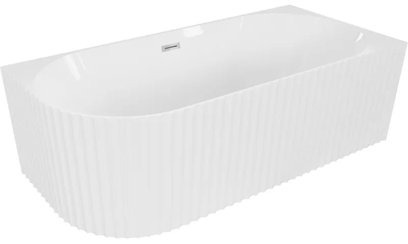 Mexen Gia, voľne stojaca rohová vaňa, drážkovaná, pravá, 150 x 75 cm, biela lesklá, chrómový prepad, 52701507500P-01