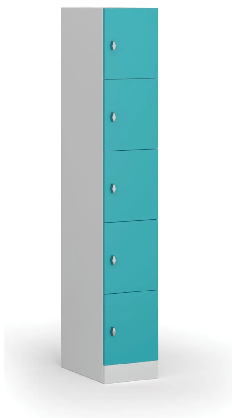 Šatníková skrinka s úložnými boxmi, 5 boxov, 1850 x 300 x 500 mm, demont, otočný zámok, zelené dvere