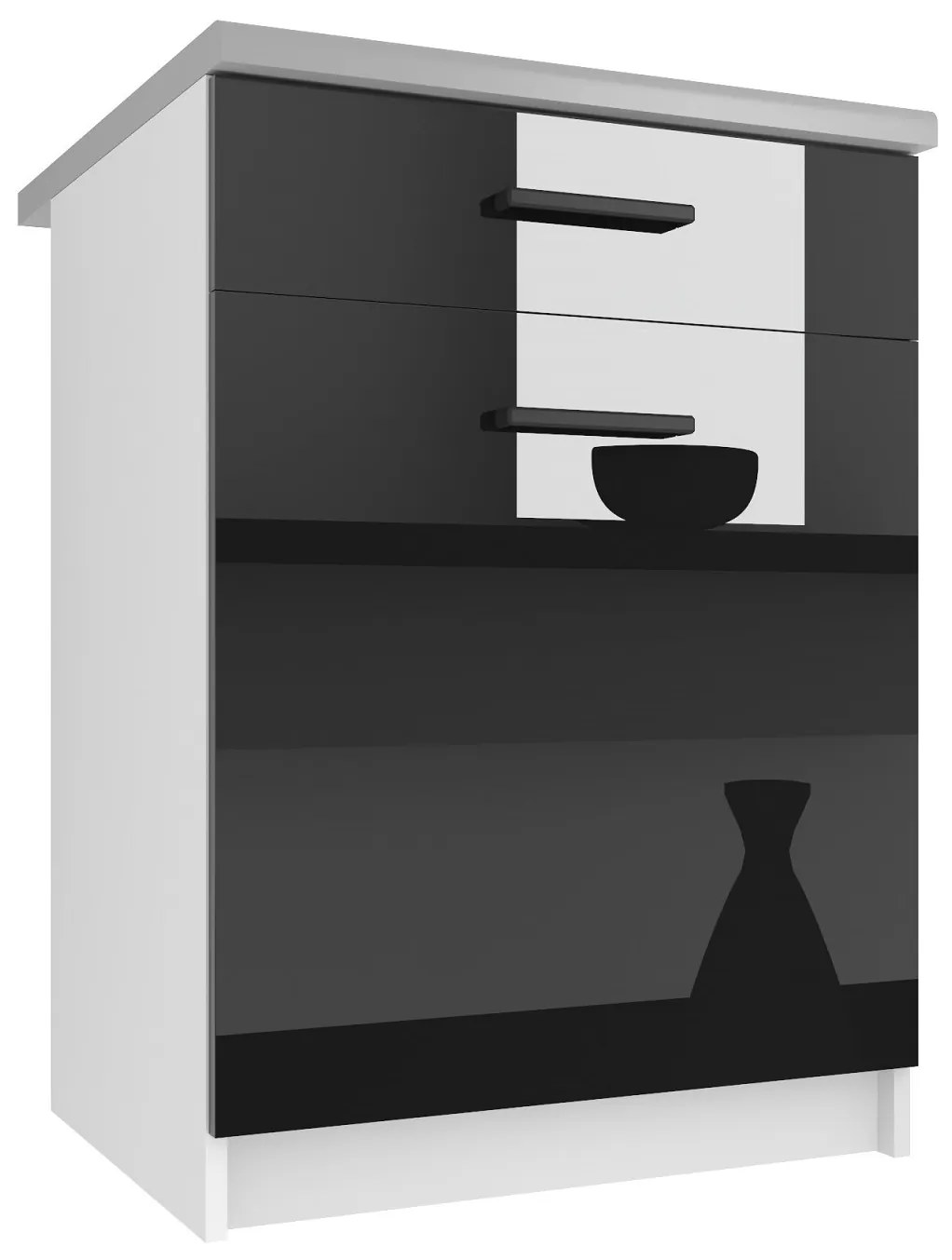 Kuchynská skrinka Belini spodná so zásuvkami 60 cm čierny lesk s pracovnou doskou INF SDSZ1-60/0/WT/B/0/B1