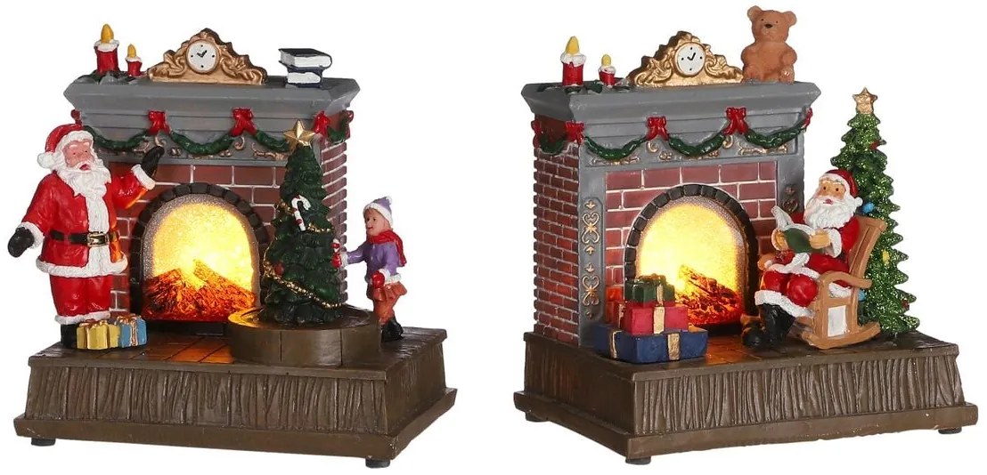 LED svetelná dekorácia Santa pri krbe, napájanie: batériové, RGB, výška: 17,5 cm