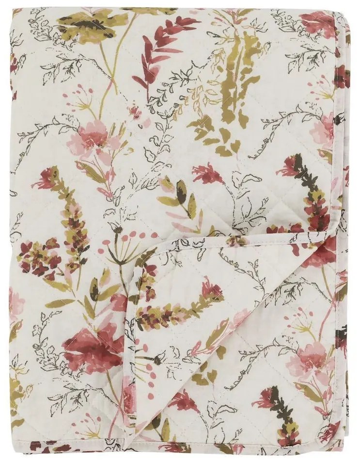 Krémový bavlnený prehoz s kvetmi Aix Quilt Wild Flowers - 130*180 cm