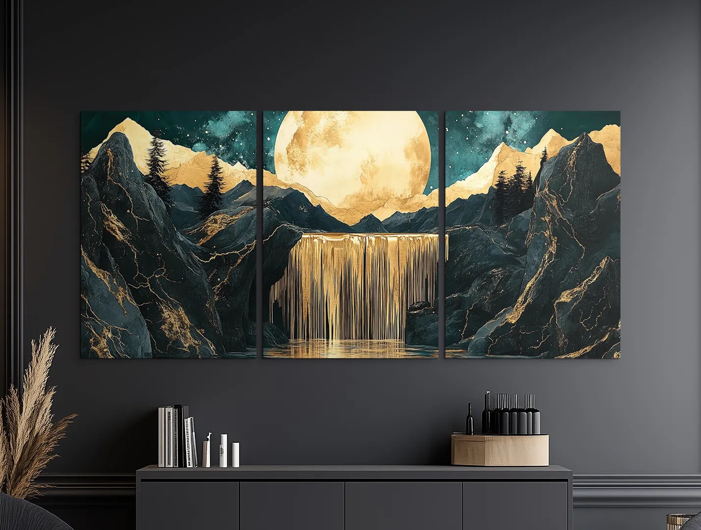 drevko | Trojdielny obraz Mesačný vodopád