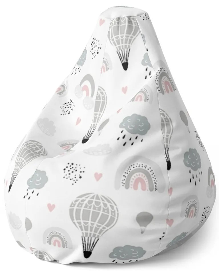 Sedací vak Pear maľované teplovzdušné balóny - detský, farebná