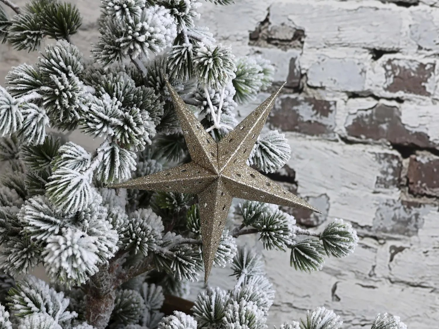 Champagne papierová hviezda Vintage s glitrami - 13 cm