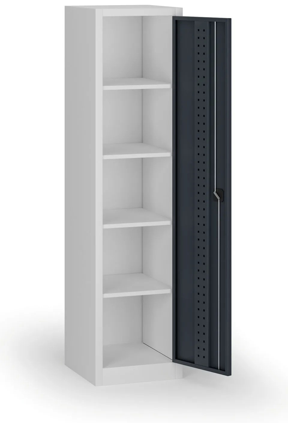 Úzka policová dielenská skriňa, 4 police, 1950 × 505 × 500 mm, grafitové dvere
