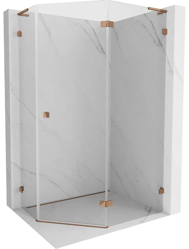 Mexen Lunar, L päťuholníkový sprchový kút s pravým sklonom 90 x 80 cm, 8mm číre sklo, profil ružové zlato, 831L-090P-080L-60-00-P