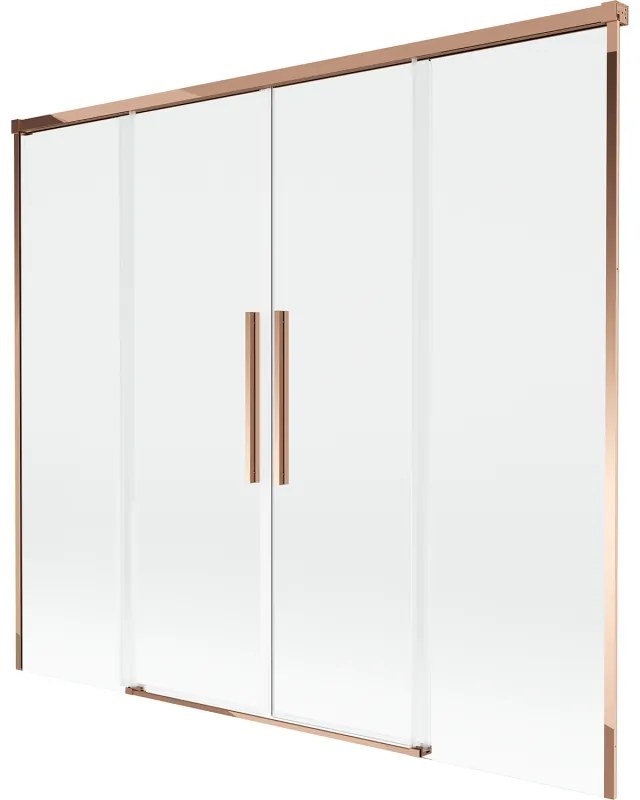 Mexen Rox, 2-krídlová posuvná vaňová zástena 170 x 150 cm, 8mm číre sklo, ružové zlato profil, 8C9-170-002-60-00