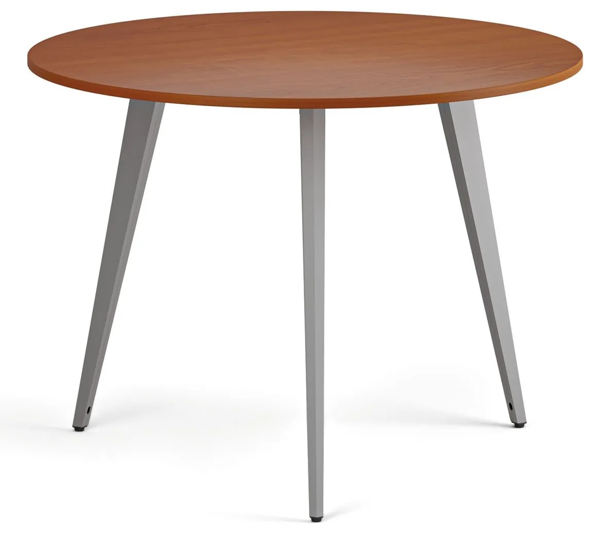 Konferenčný stôl PRIMO VIBE, priemer 100 cm, sivostrieborná podnož, čerešňa