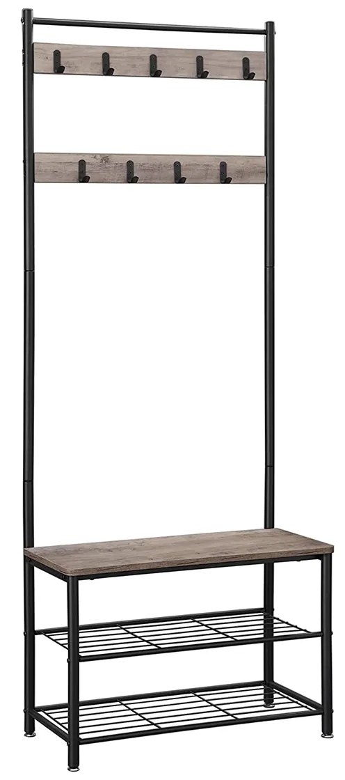 Kovová predsieňová stena INDUSTRY 175 cm, čierna/svetlohnedá