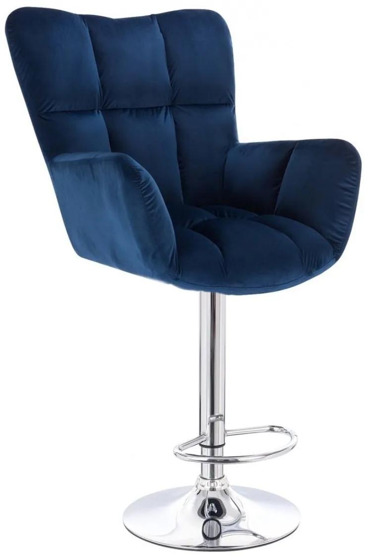 LuxuryForm DESIGN Barové kreslo AURORA VELUR na striebornom tanieri - modré