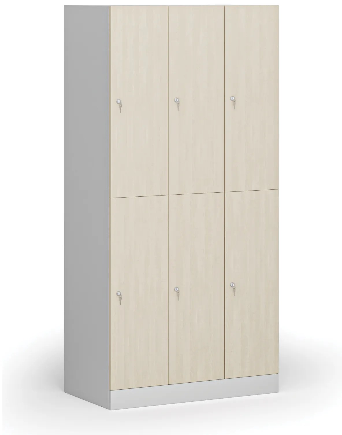 Šatníková skrinka s úložnými boxmi, 6 boxov, 1850 x 900 x 500 mm, demont, cylindrický zámok, laminované dvere, breza
