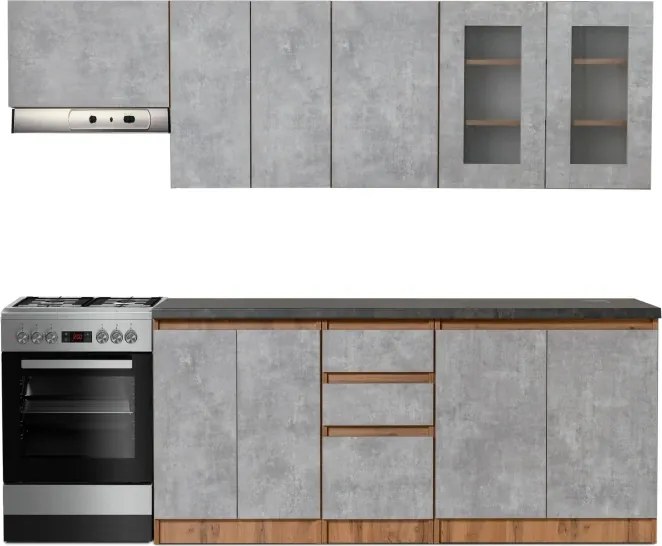 Kuchynská linka Nela II - 180/240, dub wotan / metropolis