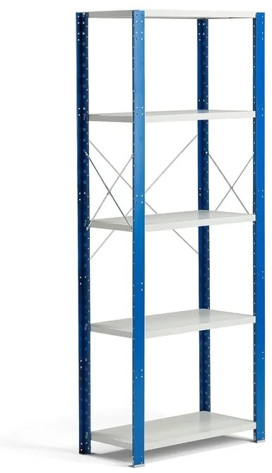 Policový kovový regál MIX, základná sekcia, 2100x800x500 mm, modrá, šedá