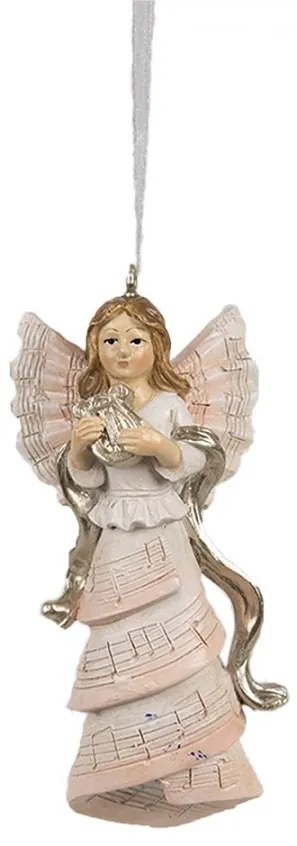 Závesná vianočná dekorácia anjel hrajúci na harfu - 4*3*10 cm