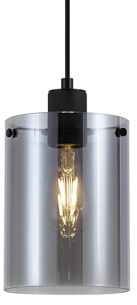 Dizajnové závesné svietidlo čierne s dymovým sklom - Domo