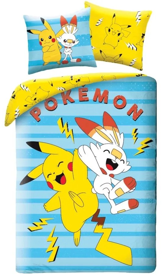 Obojstranné posteľné obliečky Pokémoni Pikachu a Scorbunny - 100% bavlna - 70 x 90 cm + 140 x 200 cm