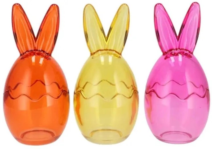 3ks farebná sklenená dóza s vekom vajíčko s uškami - Ø 10*22 cm