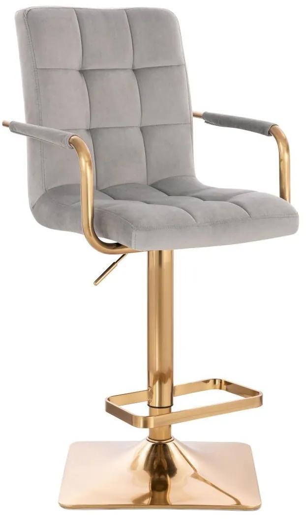 LuxuryForm DESIGN Barová stolička VERONA GOLD VELUR na zlatej hranatej podstave - svetlo šedá