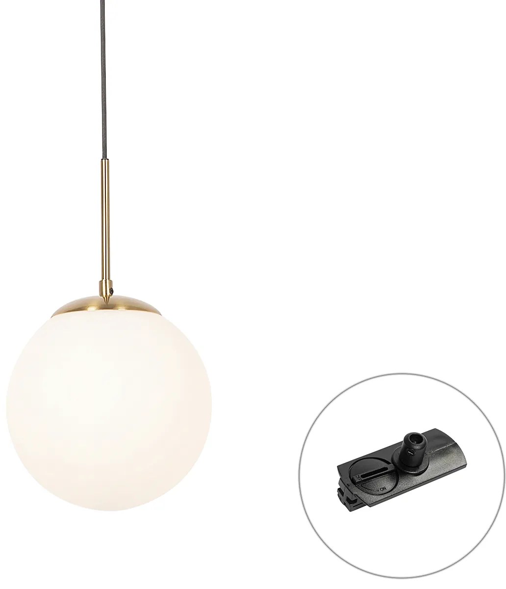 Závesná lampa Art Deco zlatá s opálovým sklom vrátane čierneho adaptéra na koľajnicu 1-fázová - Iconic Flore