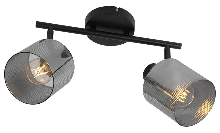 Stropné bodové svetlo čierne s dymovým sklom 2-žiarovkové nastaviteľné - Laura