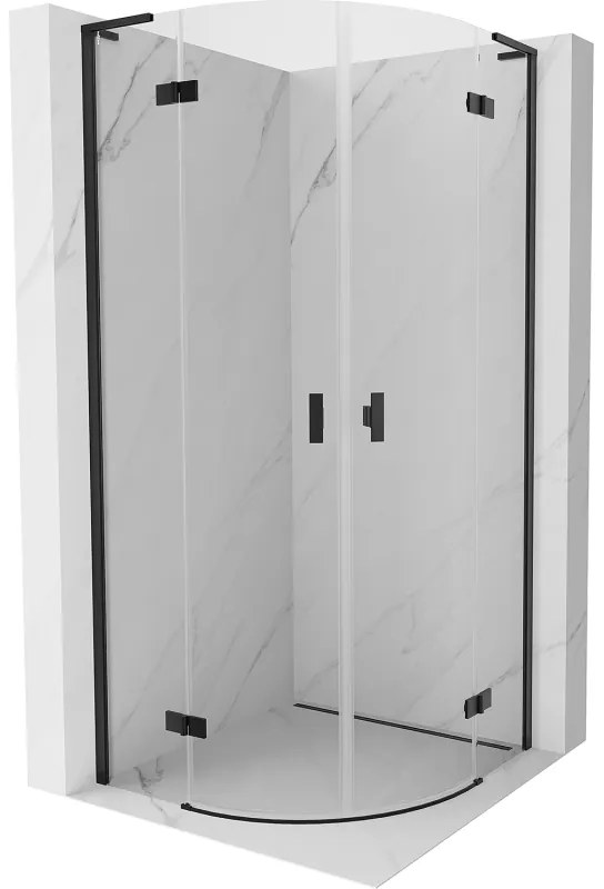 Mexen Mist L, polkruhový výklopný sprchový kút 90 x 90 cm, číre sklo, čierny profil, 8A33L-090-090-70-00