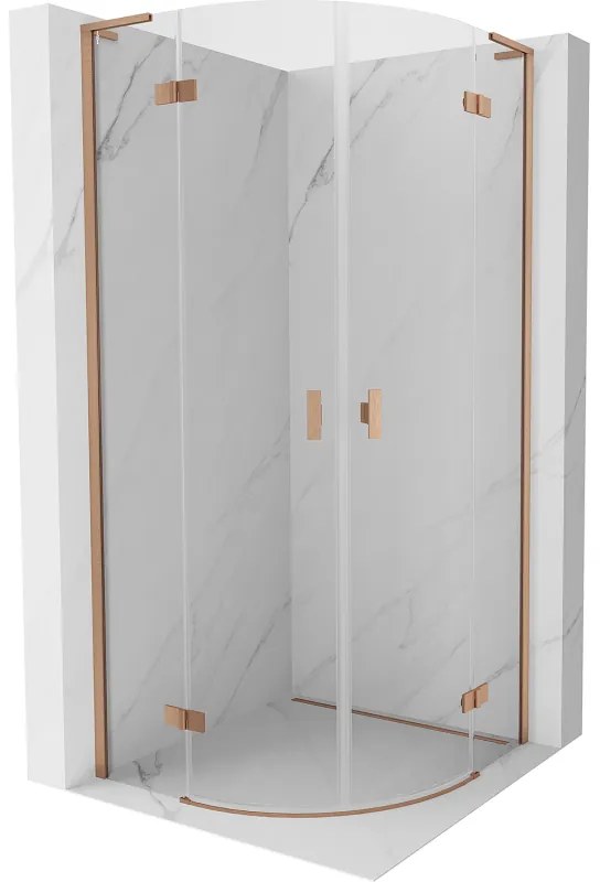 Mexen Mist L, štvrťkruhový sprchový kút s 2-krídlovými dverami, 90 x 90 cm, číre sklo, medený matný profil, 8A33L-090-090-65-00