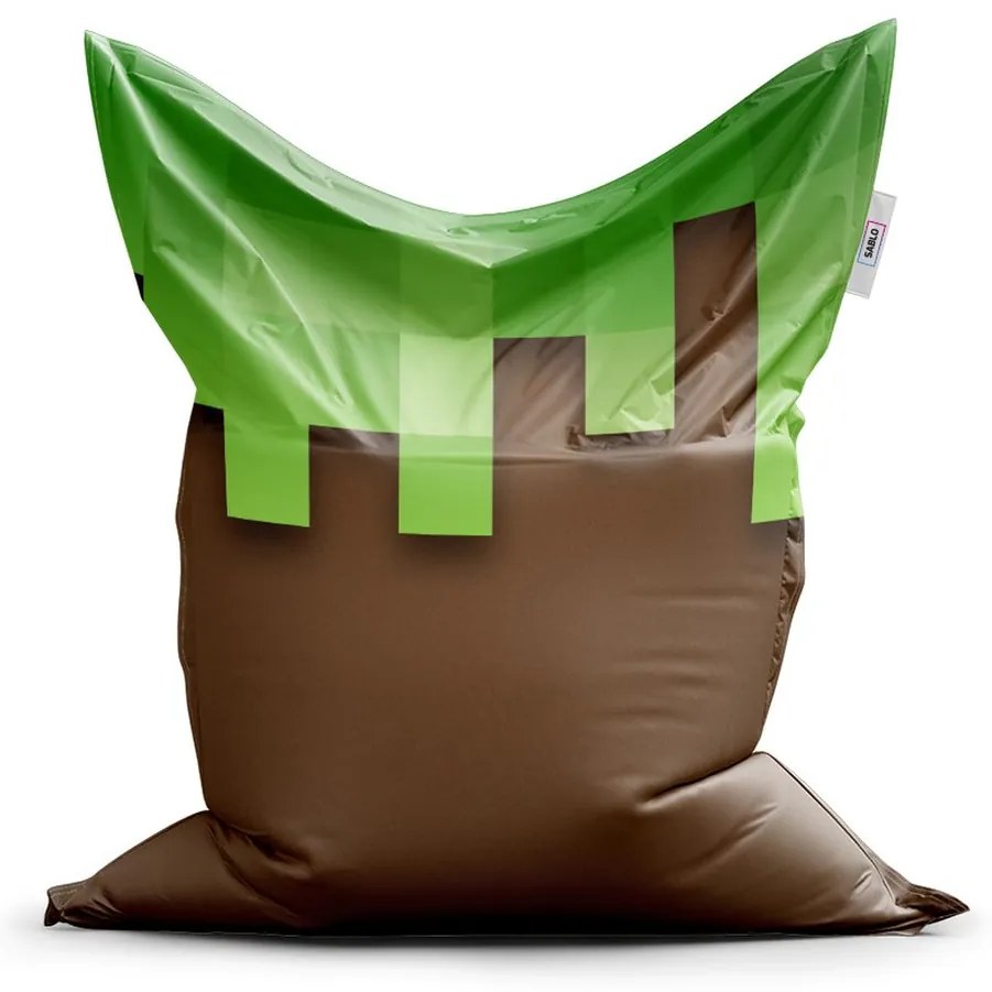 Sedací vak Classic Green Blocks 2, hnedá / zelená