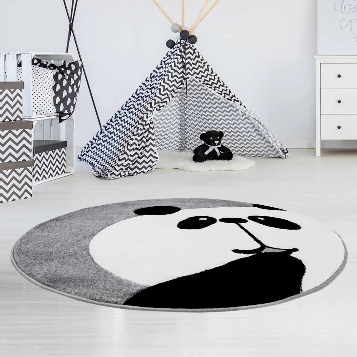 Dekorstudio Okrúhly detský koberec BEAUTY Sivá panda Priemer koberca: 120cm