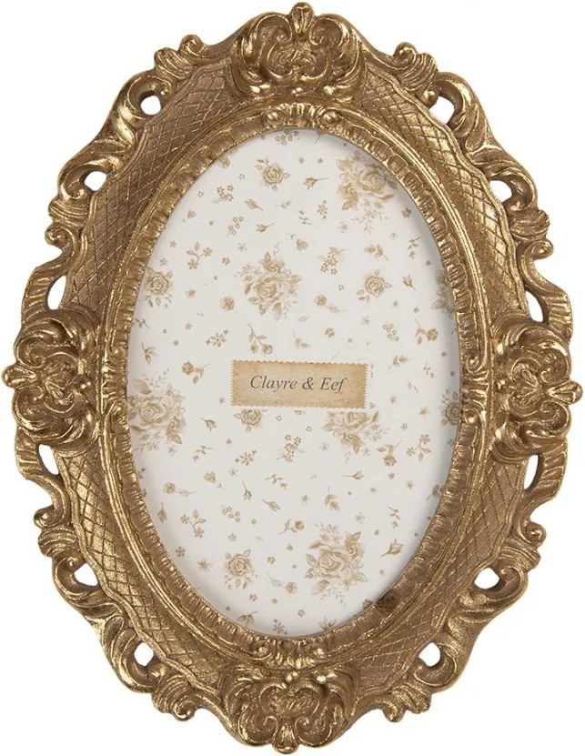 Zlatý antik oválny fotorámik so zdobením - 16*2*21 cm / 10*15 cm