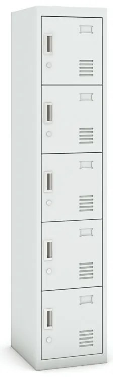 Šatníková skrinka S3 s úložnými boxami, 5 boxov, 1800 x 380 x 450 mm, demont, cylindrický zámok, sivá/sivá