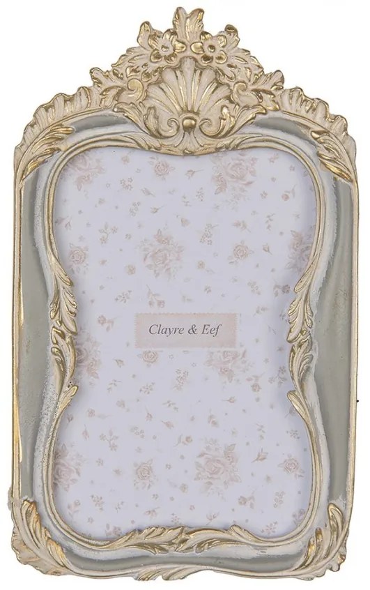 Šedo-zlatý antik fotorámik zdobený kvetmi - 13*2*21 cm / 10*15 cm
