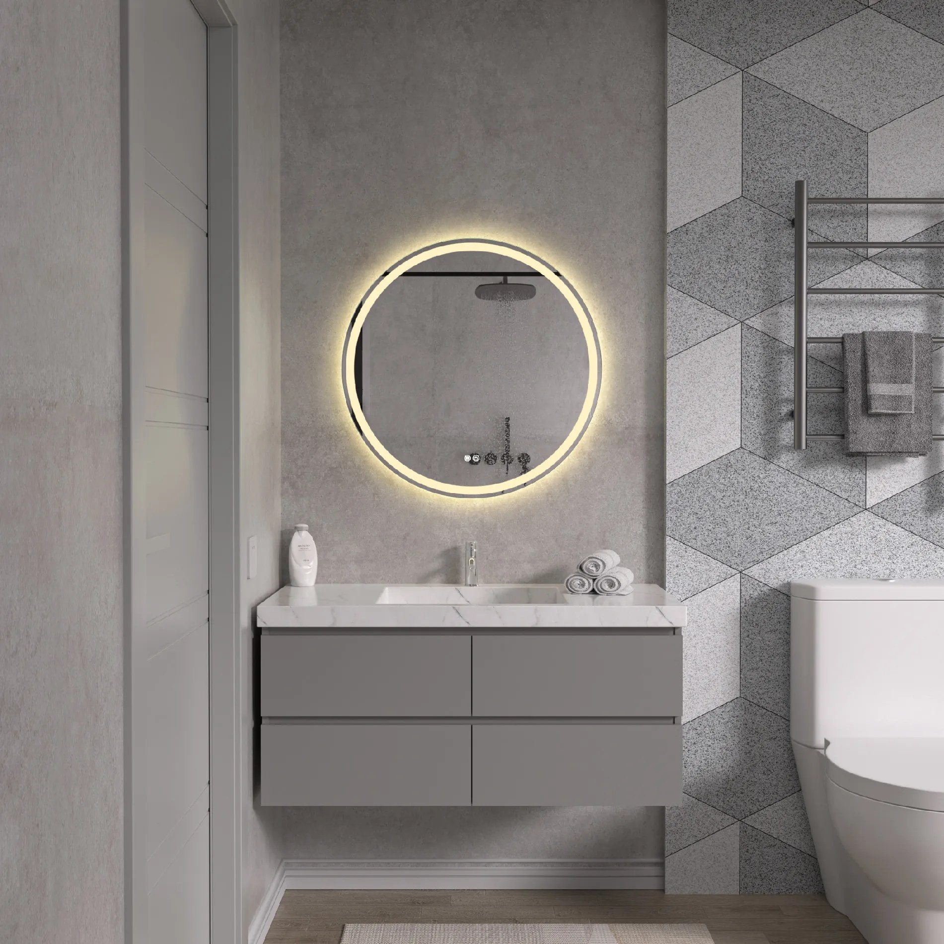 Erga Carla, okrúhle LED zrkadlo 70cm, 1610 lm, 3 farby svetla, ERG-V01-208-7070