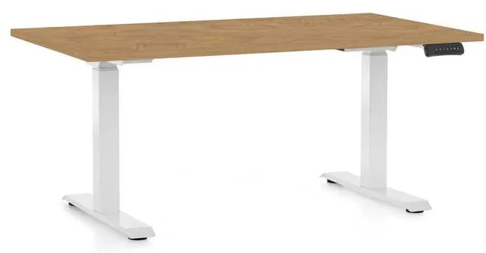Výškovo nastaviteľný stôl OfficeTech C, 140 x 80 cm, biela podnož, dub kamenný