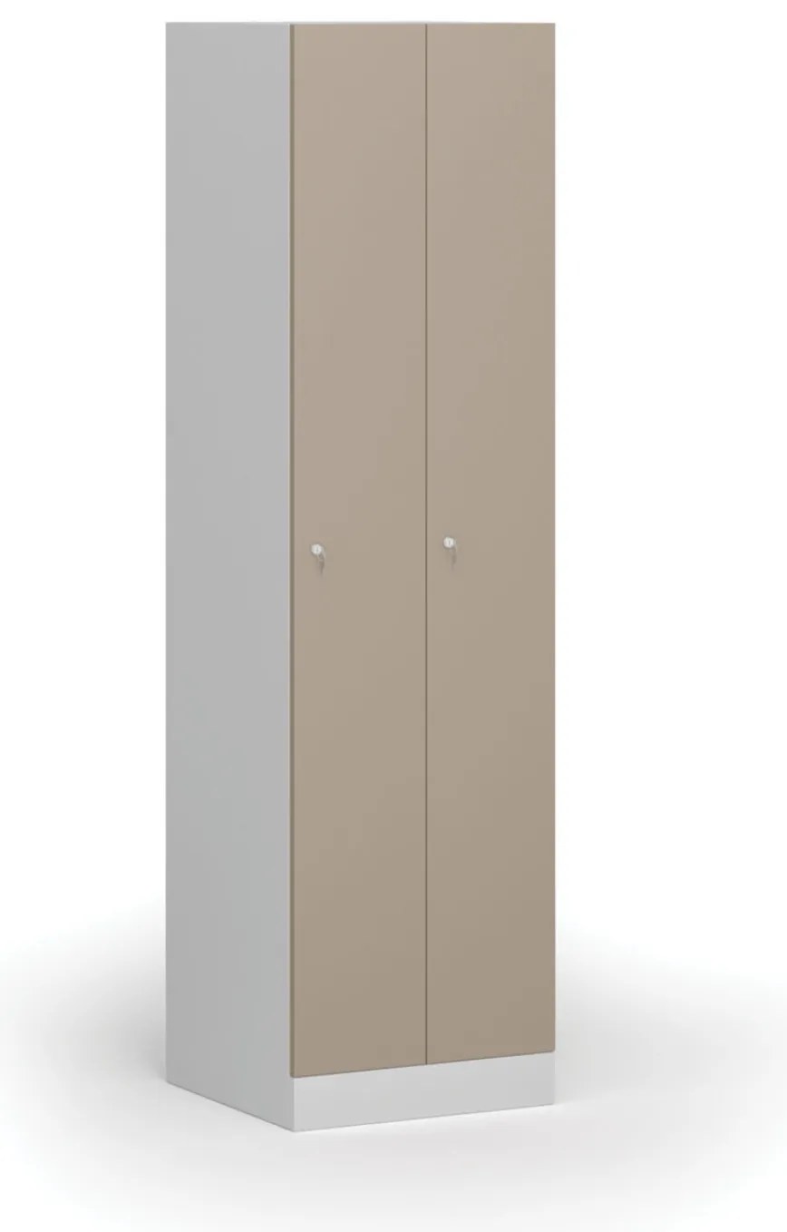 Kovová šatníková skrinka S1 zúžená, 2 oddiely, 1850 x 500 x 500 mm, demont, cylindrický zámok, béžové dvere